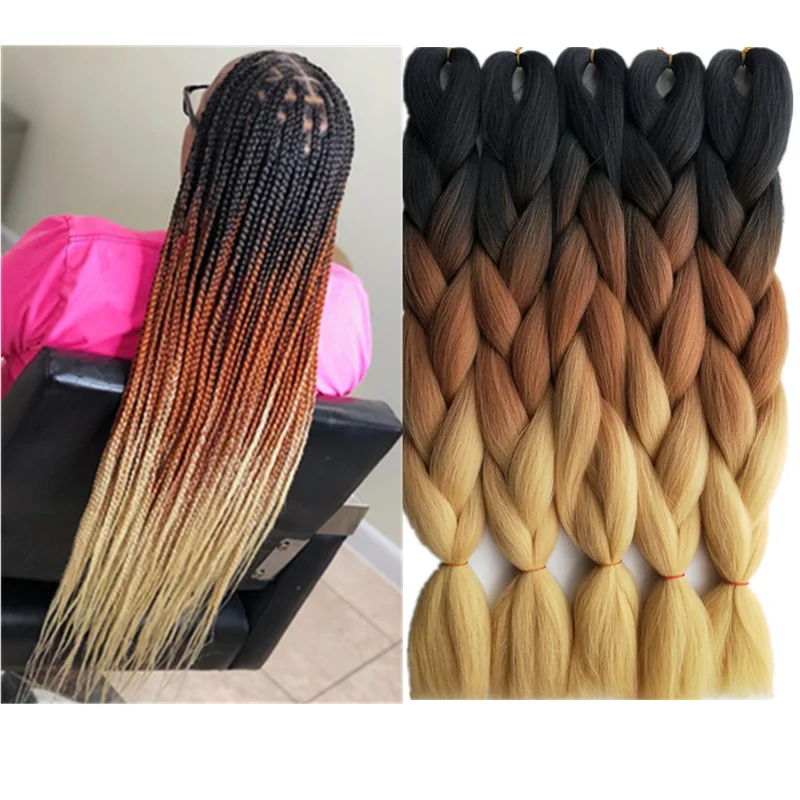 Synthetic Jumbo Braids Hair Extensions 24" 10Pcs Pink Blue Ombre Braiding Bulk for Crochet Braids Hairstyle