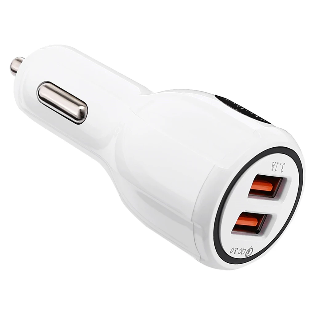 White Car Charger 2 Dual Port QC 3.0 USB Charger Fast Charge Universal For Motorcycle Phone Samsung Xiaomi Huawei Phone Charger 