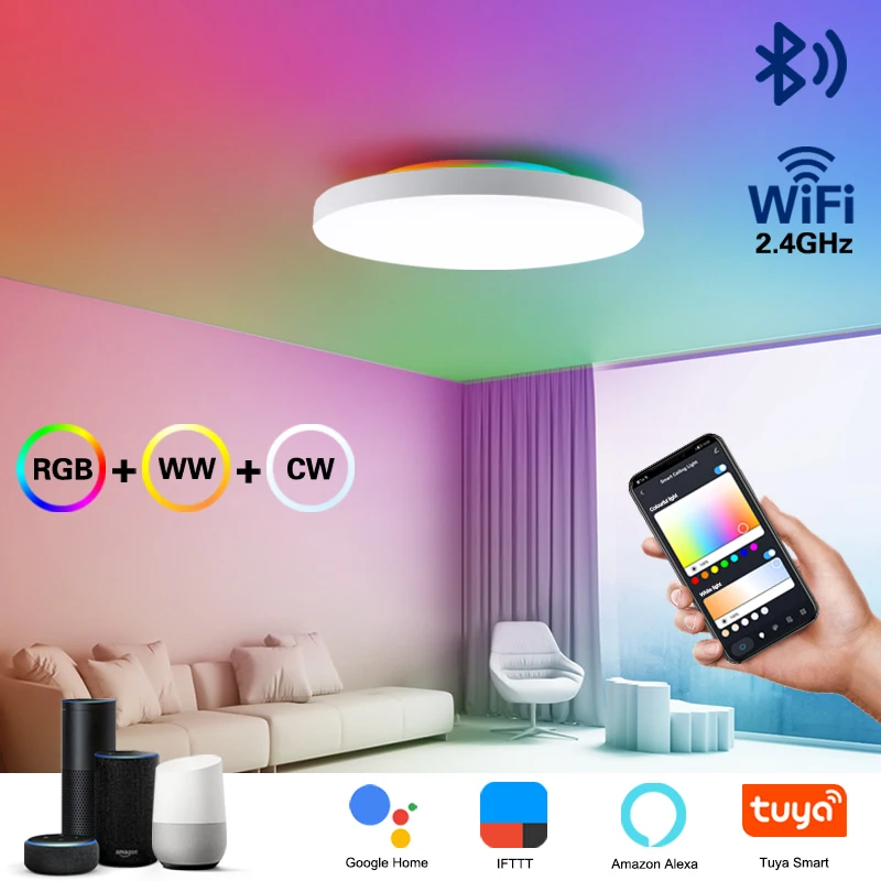 Умные светодиодные потолочные светильники лампа с поддержкой Wi-Fi RGB холодный и