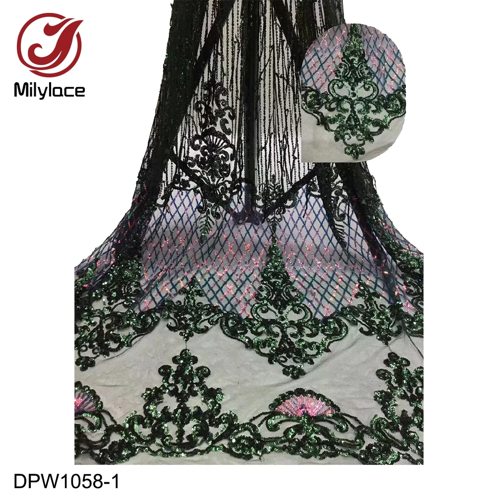 

Mixed Color Sequins Net Lace Fabric 2019 Quality African Mesh Wedding Bride Dress Sewing Sequined Embroidered Material DPW1058