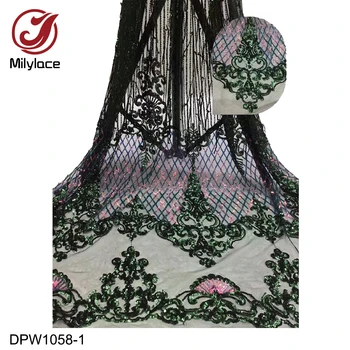 

Mixed Color Sequins Net Lace Fabric 2019 Quality African Mesh Wedding Bride Dress Sewing Sequined Embroidered Material DPW1058