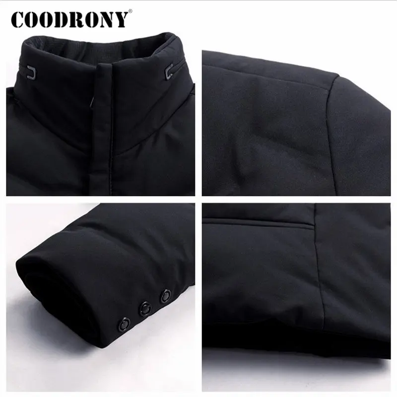 Бренд COODRONY, пуховик для мужчин, повседневное плотное теплое пальто со стоячим воротником, Новое поступление, зимняя куртка, пальто с карманами на молнии 98017