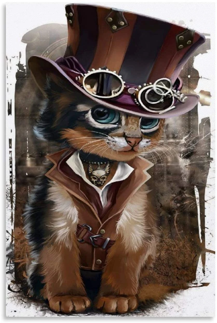 Peinture d'un chat Steampunk mignon, affiche sur toile, tableau d'art  mural, affiches de décoration de chambre de famille moderne | AliExpress