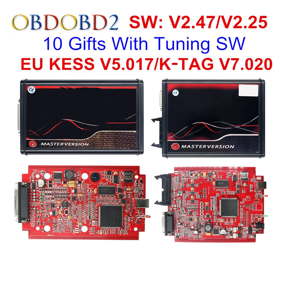 V2.53 ЕС красный KESS 5 017 полный мастер OBD2 менеджер Тюнинг V5.017 4 светодиодный K TAG V7.020