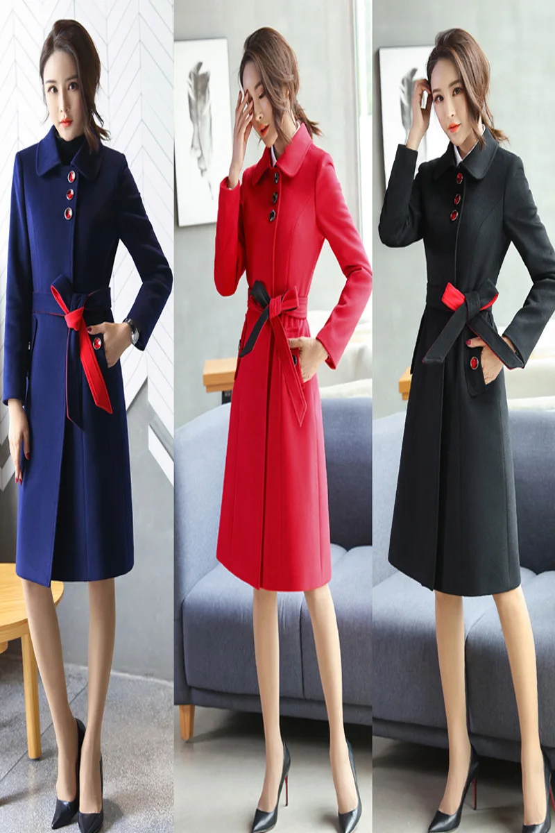 

Wear Woolen Jacket Women's 2019 Autumn & Winter Slim Fit Korean-style Overcoat Mid-length Thick Bank Work Uniforms