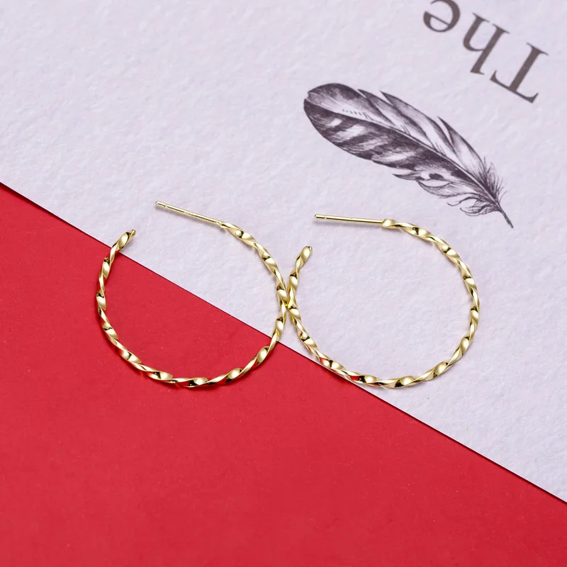 

Fashion 100% 925 Sterling Silver Geometric Big Round Ear Studs Earrings Korean Gold Color Plated Earings Jewelry for Women