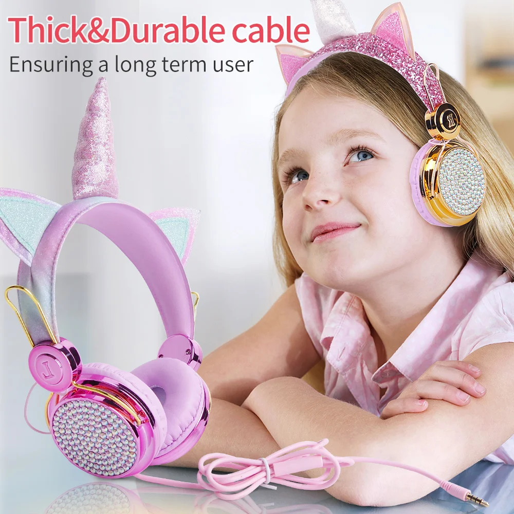 Cute Unicorn Wired Headphone With Microphone Girls Daugther Music Stereo Earphone Computer Mobile Phone Gamer Headset Kids Gift