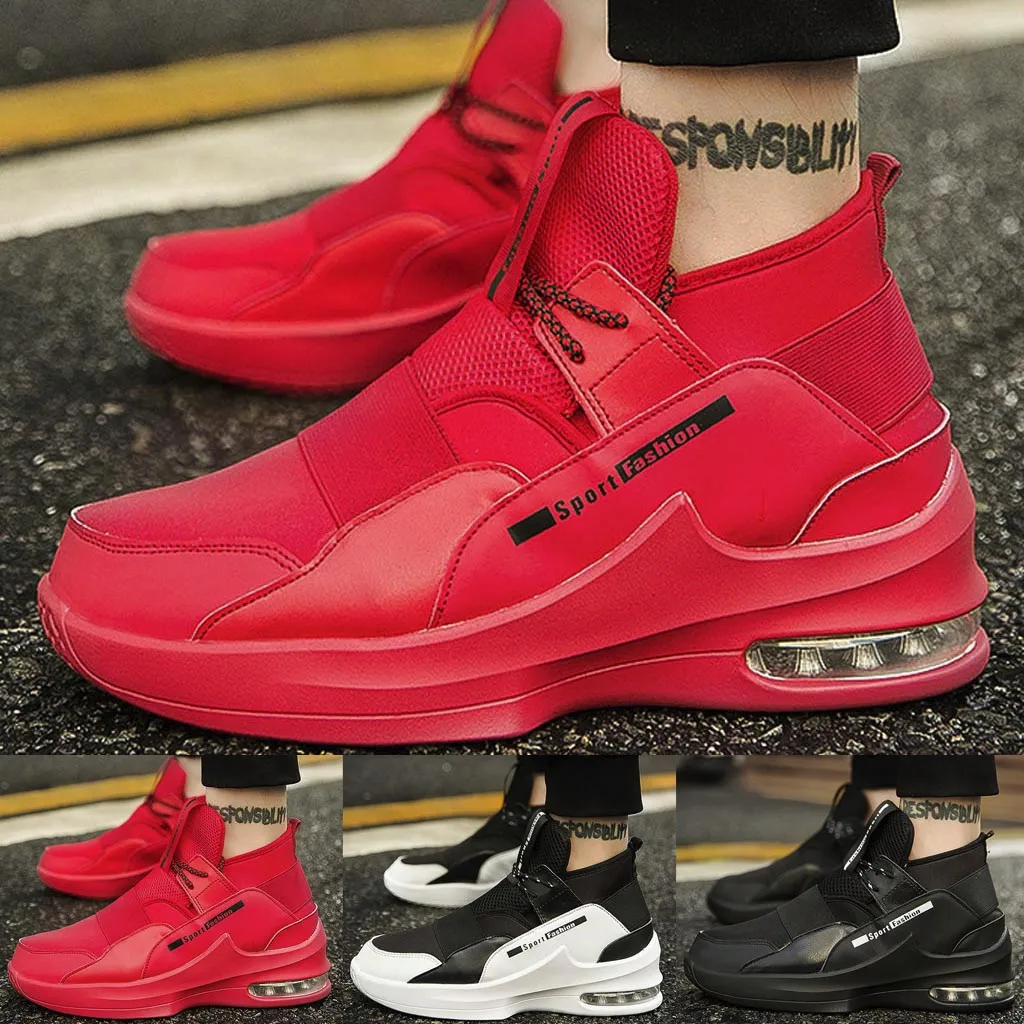 Anti-Smashing Men's chunky sneakers High-Top Comfortable Outdoor Sports male Shoes Elastic Band Damping Non-Slip Sneakers