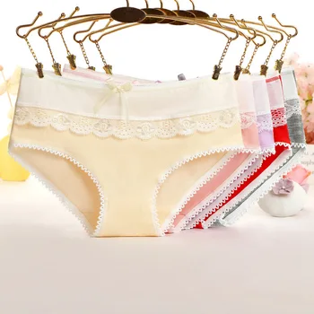 

2019 New Briefs for Women Lace Cotton Sexy Lingerie Panties Girls Underwear Solid Color Bow Tie Underpants Ladies Panty Calcinha