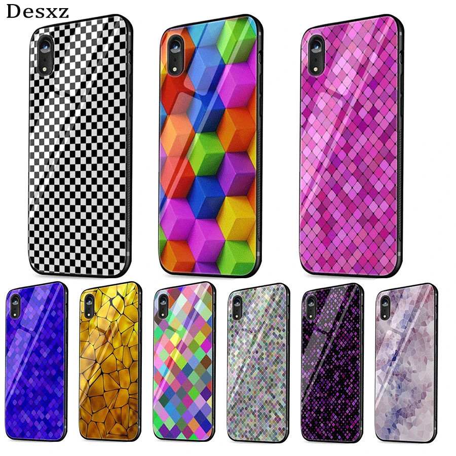 

Mobile Phone Case Glass Tpu For Iphone 5 5s 6 6s 7 8 Plus X XR XS Max Shell Cover Color Mosaic Protection