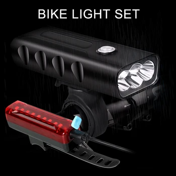 

2400mAH Bike Light Set with Taillight USB Rechargeable Flashlight for Bicycle IPX5 Waterproof MTB Cycling Bicycle Camping Lamp