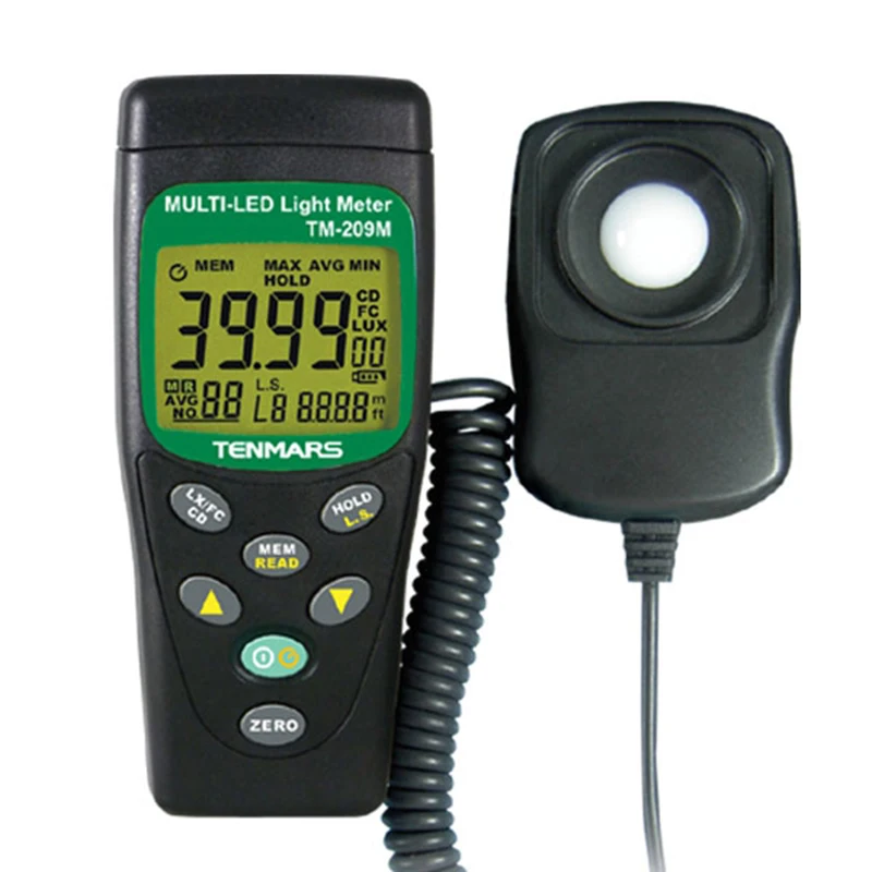 TENMARS TM-209M LUX/FC Multi-LED Light Meter Measuring Intensities of Illumination in Lux or Foot-Candle，Multi-Color LED Light. afbeelding