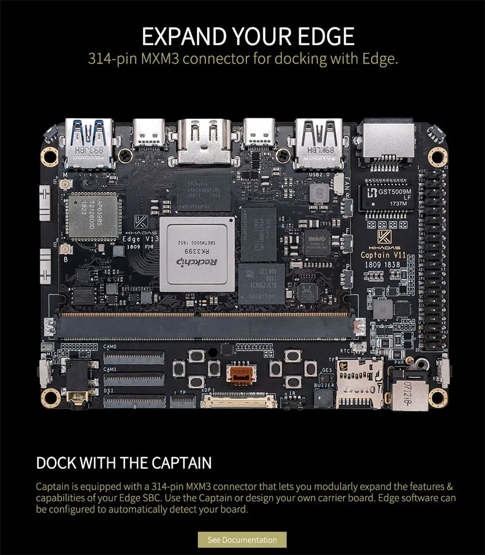 Smartfly Khadas Captain Carrier Board для Edge Rockchip RK3399 ARM SBC/одноплатный компьютер 4 Гб LPDDR4 поддержка Linux Ubuntu