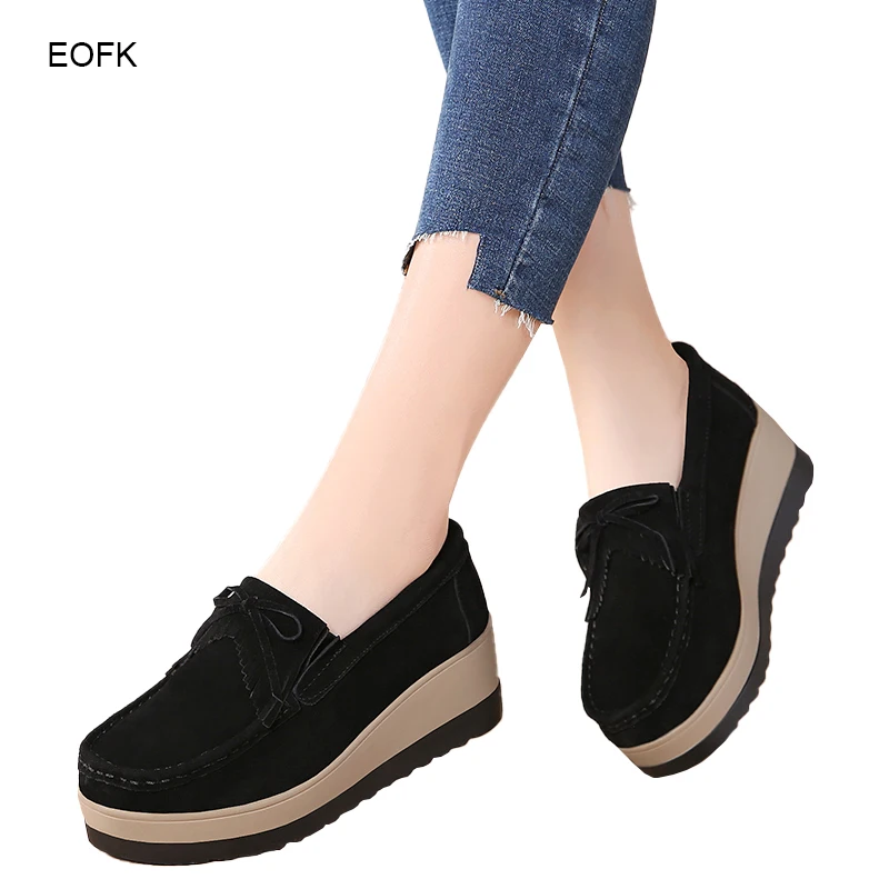 Women Flats Suede Leather Shoes Lady Loafers Sweet Tassel Slip-ons Platform Moccasins