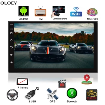 

2 Din Car Radio 7" HD Multimedia Player WiFi Online Android 8.1 Auto audio FM MP5 Car Player Bluetooth USB With Rear View Camera