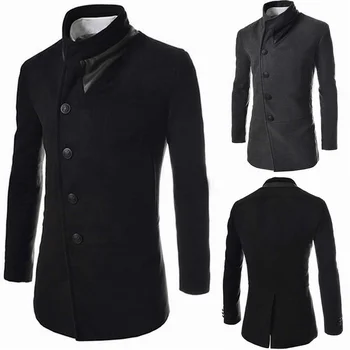 

ZOGAA Long Men Wool Trench Coat Single-breasted Lapel Windbreaker Male Plaids&Tweeds Mid-Long Coat Autumn Winter Trench Coat