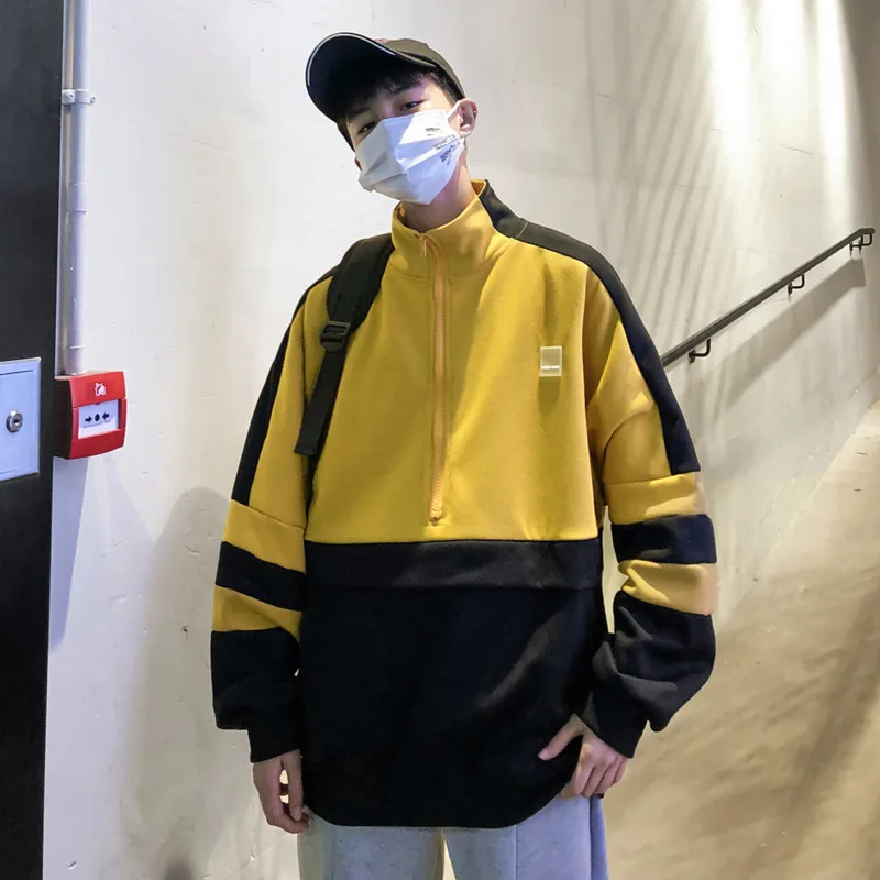 

2019 Autumn And Winter Men's New Casual Contrast Color Letter Printing Zipper Loose Temperament Trend Cotton Hoodies Harajuku