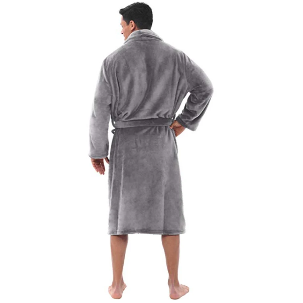 mens cotton pajama pants 2020 New Men Shawl Collar Fleece Solid Color Long Bath Robe Home Gown Sleepwear men clothing пижама мужская pajama bottoms