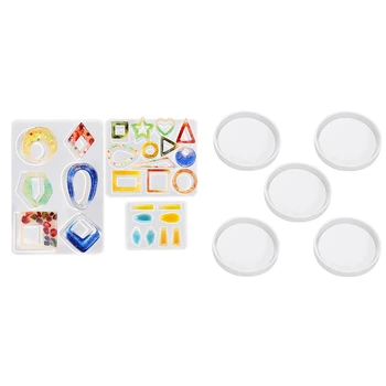 

3x Epoxy Resin Earring Molds Dangle Silicone Mold with Hanging Hole & 5 Pack Big DIY Round Coaster Silicone Mold