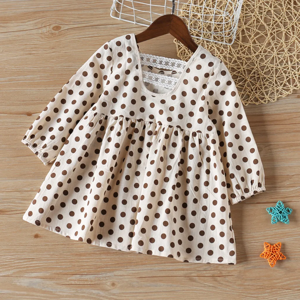 Vestidos Sukienki/ г. Модное платье для маленьких девочек; милое праздничное платье принцессы в горошек с бантом и рюшами для маленьких девочек; повседневная одежда