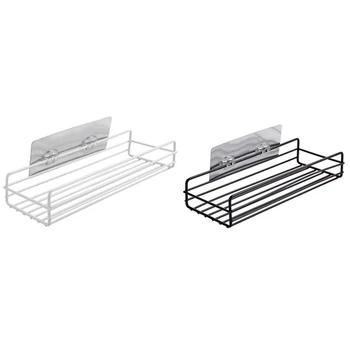 

2 Pcs Practical Iron Shelf Adhesive Storage Rack Holder Shower Shampoo Organizer Bathroom Accessories White & Black