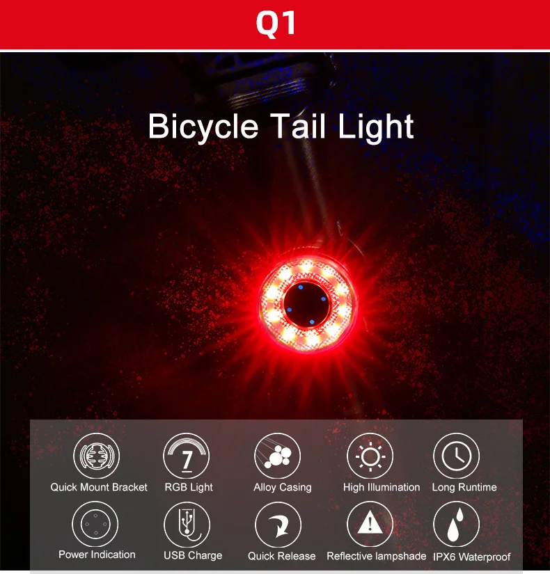 Rechargeable Rear Bicycle Light Brake Bike Tail Lamp Wireless Remote Control Cycling Taillight Anti-theft Burglar Alarm Bell