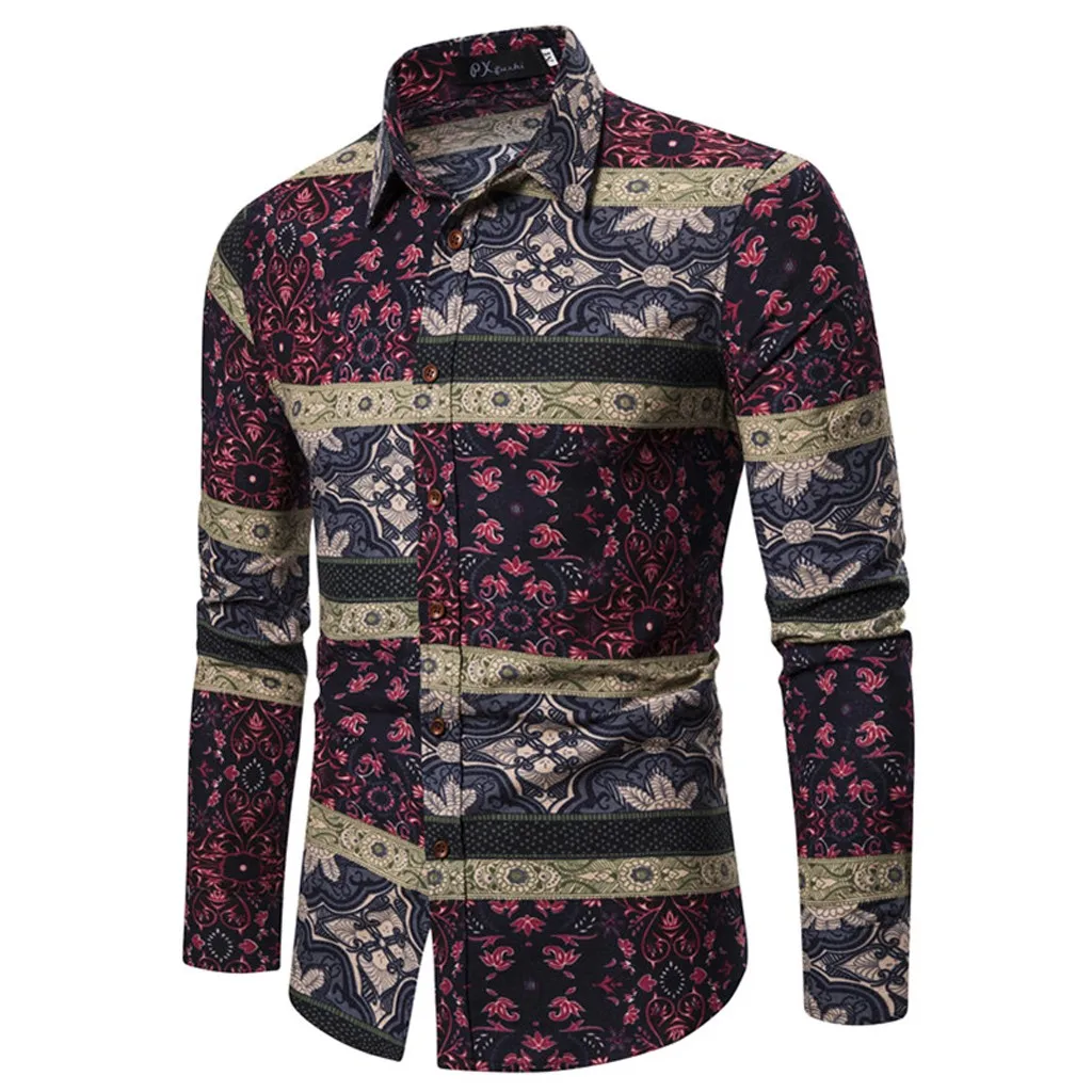 Jaycosin стильный Hauts pour Новая модная мужская рубашка из чистого хлопка с красочным принтом, свободная рубашка с отложным воротником и длинными рукавами, Прямая поставка