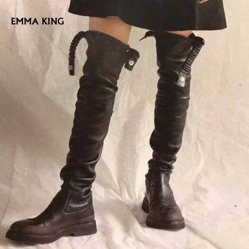 

Autumn New Leather Boots For Women Sexy Over The Knee Boots with Tan Laces Moccasin Style Boots Women Big size Free Shipping