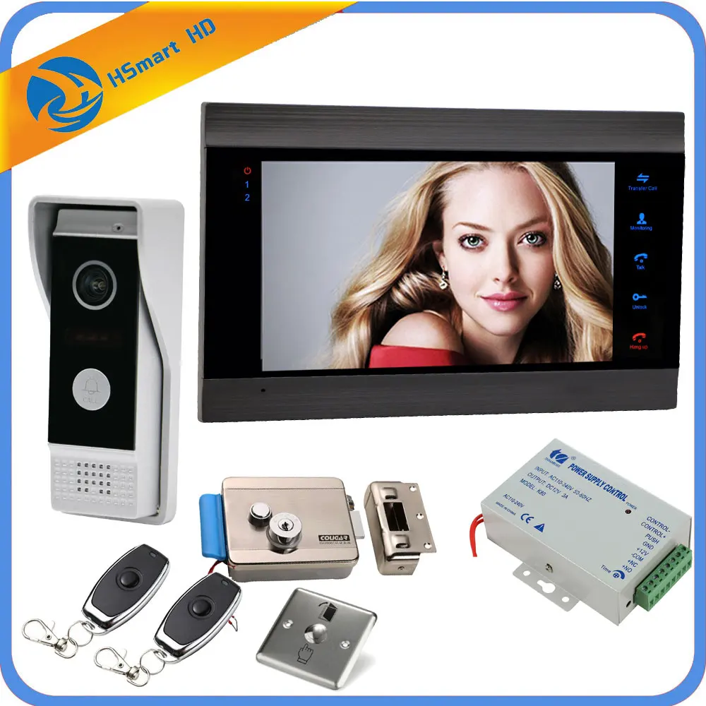 7\ Video Door Phone Kit with SD Record + Electric Lock + Power Supply+ Door Exit for villa Video Doorbell video Intercom System