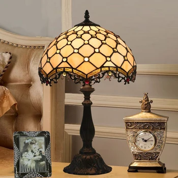 

30CM Tiffany Table Lamp American Simple Bedroom Bedside Light Retro Creative E27 Alloy Base Table Lamp