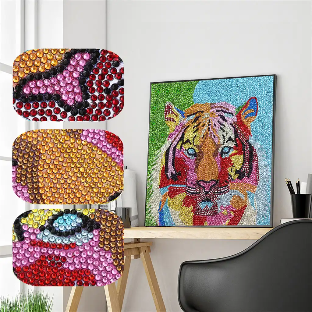 5d Diamond Painting Kits With Tassels Tiger Animal Round Frame Hanging Special Shape Partial Drill Home Decoration Wall Arts Crafts Diy Sewing Fiber Embroidery Vadel Com