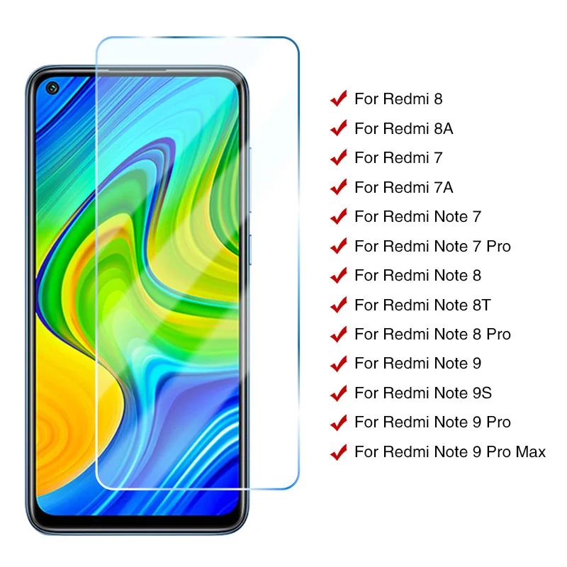 9H Tempered Glass For Xiaomi Redmi 8 8A 7 7A Screen Protector Redmi Note 9S 8 8T 7 9 Pro Max Safety Protective Glass Film afbeelding