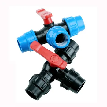 

25mm Plastic Core Ball Valve T Type 3 Ways Blue Black Caps Adapter PE Pipe Fittings Quick Connector for Irrigation