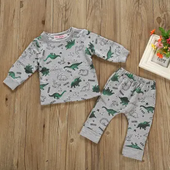 

CANIS 2PCS Newborn Baby Boy Girl 2019 Autumn Cartoon Printed Long Sleeve Tops Cotton T-Shirt Pants Outfit Clothes