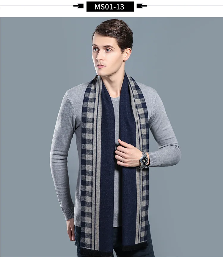 Luxury Brand Plaid Cashmere Scarf for Men Winter Warm Neckerchief Male Business Scarves Long Pashmina Christmas Gifts