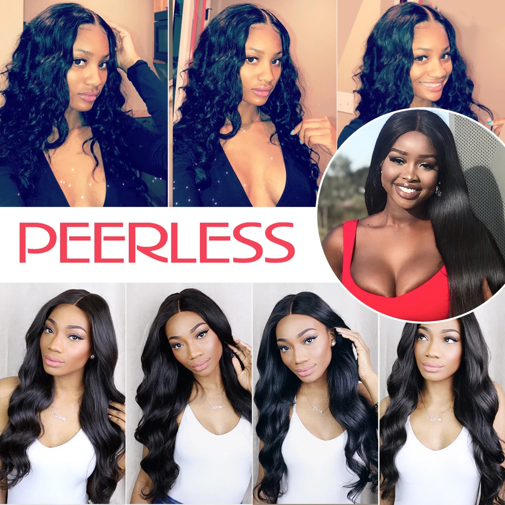 PEERLESS Virgin Hair бразильские объемные волнистые пряди с закрытием 4*4 Средний коричневый Швейцарский Кружевной средний коэффициент необработанные человеческие волосы для наращивания