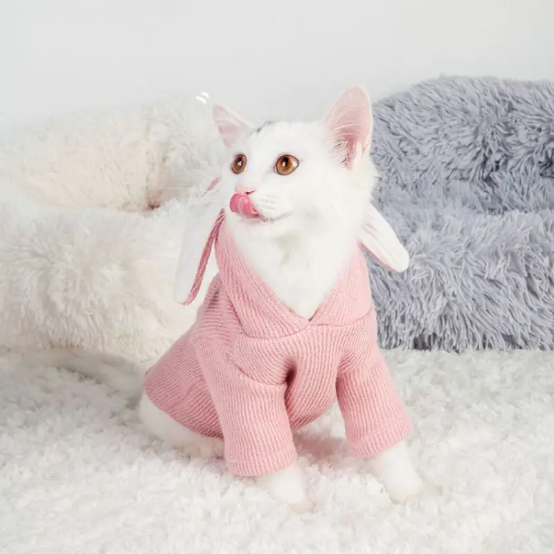 Warm Pet Jumpsuit Bulldog Hooded Coat Jacket Winter For Small Dogs Cats Sweet Rabbit Ears Shape