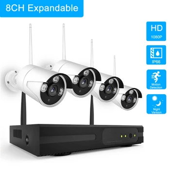 

8CH Expandable Wireless Security Surveillance System With 4pcs 2.0MP Outdoor Waterproof IP Camera Surveillance Alarm NVR Kit