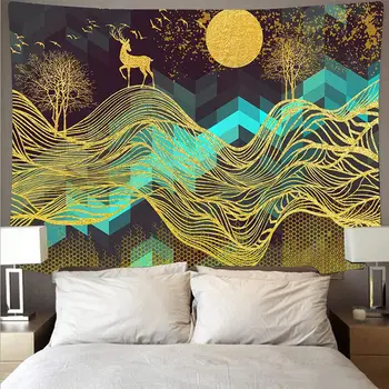 

Psychedelic Tapestry Gilt Landscape Background Cloth Art Painting Wall Tapestries Sun Tapestry Home Decoration Trippy Tapestry