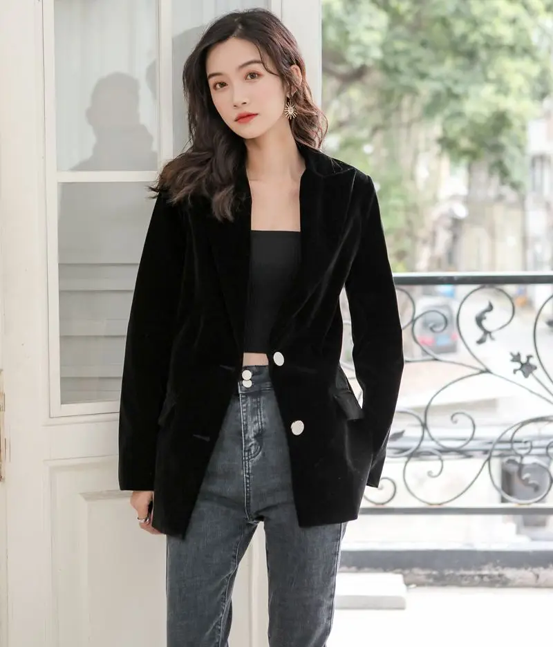 SuperAen, модный бархатный пиджак для женщин, новинка, весна и осень, женские куртки, сплошной цвет, повседневная женская одежда