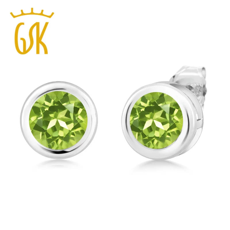 GemStoneKing 1 80 Ct 6 мм круглые серьги-гвоздики с натуральным Перидотом из серебра 925