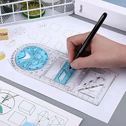 Règle géométrique multifonctionnelle, fabricant d'angle et de cercle, modèle de dessin, outil de mesure pour l'école, fournitures d'architecture de bureau 