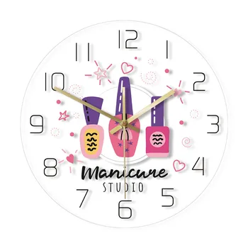 

Personalized Nail Salon Modern Clock Your Name Manicure Studio Nail Polish Custom Print Wall Clock Hanging Unique Watch