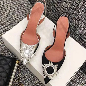 

Women's Summer 2020 Super High Heel 9cm Sandals Pointed Toe With Sunflower Crystal Fashion Women Slingbacks