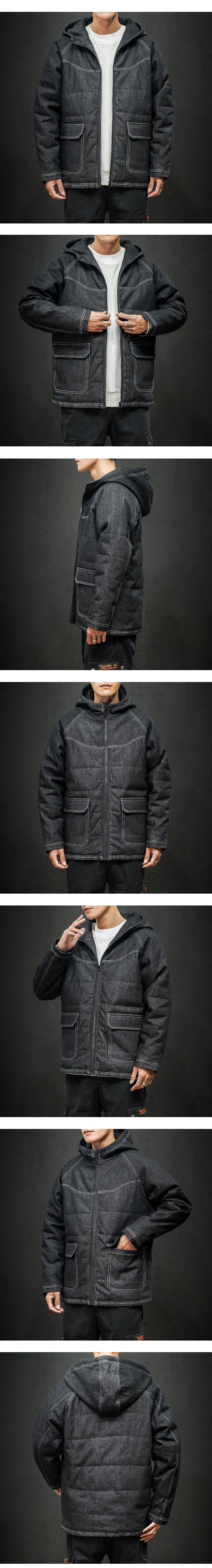 M-5XL, зимняя джинсовая куртка с капюшоном, Мужская парка, зимняя модная дизайнерская однотонная куртка, теплая плотная одежда для мужчин, большой размер