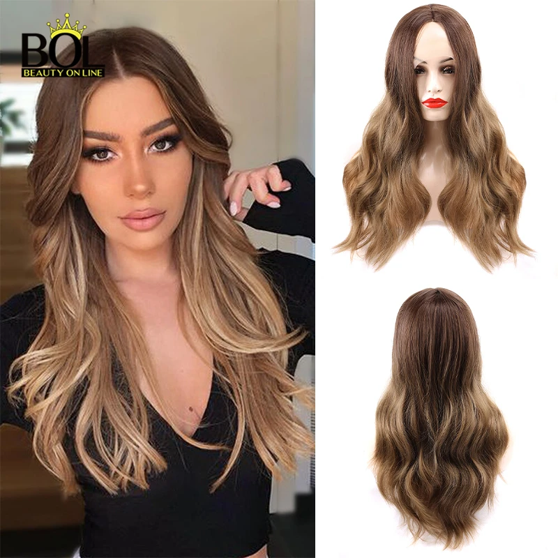

Synthetic T Lace Wigs Ombre Brown Dark Roots Rainbow 26Inch 230g Lace Front Wig Cosplay Wigs Body Wave Hair For Women BOL