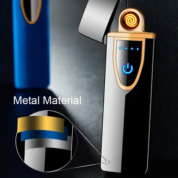 

2020 Charge Lighter Touch Induction Windproof Electronic Ultra-thin USB Cigarette Lighter Custom Metal