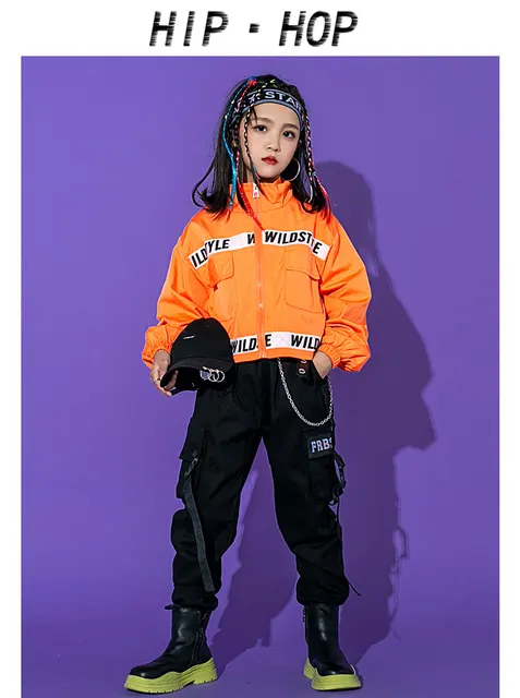 Kids Jazz Dance Costume Hip Hop Girls Clothes Crop Tops Cargo Pants Loose  Casual Concert Performance Stage Outfit B size 120CM Color Tops-Vest 2pcs