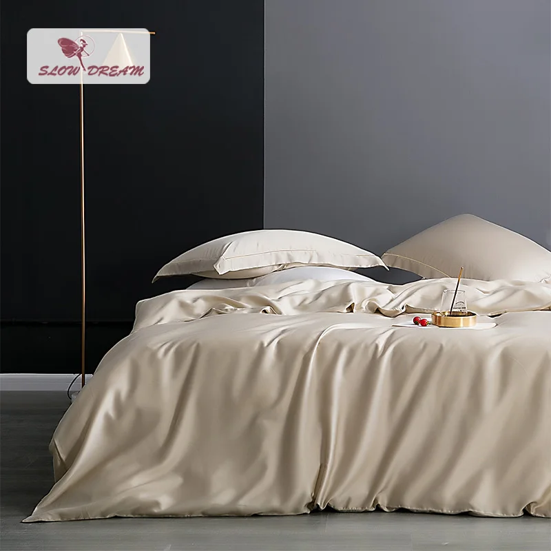 

SlowDream Bedding Set Duvet Cover Flat Sheet Pillowcase Decor Home Luxury Pure 100% Silk Satin Bedspread Home Adult Double Size