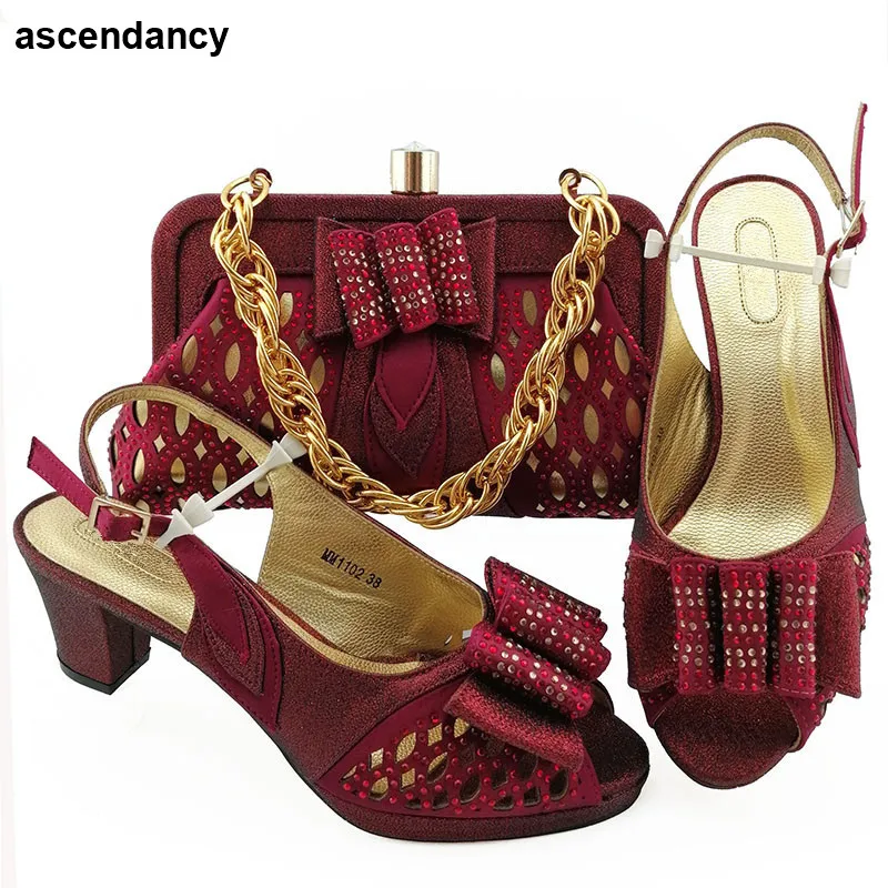 

Ladies Italian Shoes and Bag Set Decorated with Rhinestone Latest Italian Shoes with Matching Bags Shoe Nigerian Party Pumps